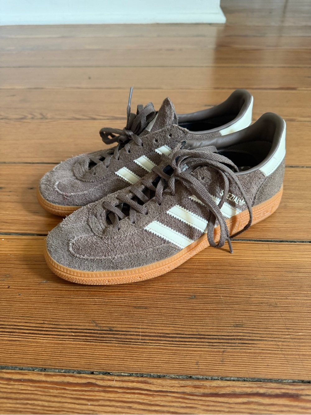 adidas Spezial Suede Sneakers in Brown and White with Gum Sole